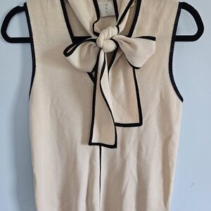 Ing Cream Sleeveless Blouse with Sailor Collar and Tie Front